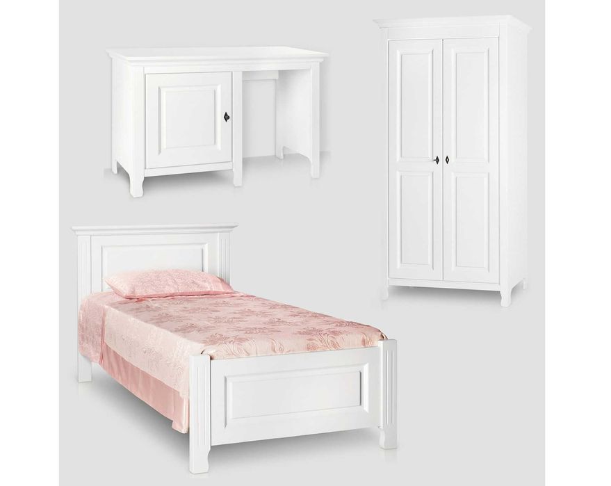 Set mobila tineret Constanta 3, lemn masiv, alb