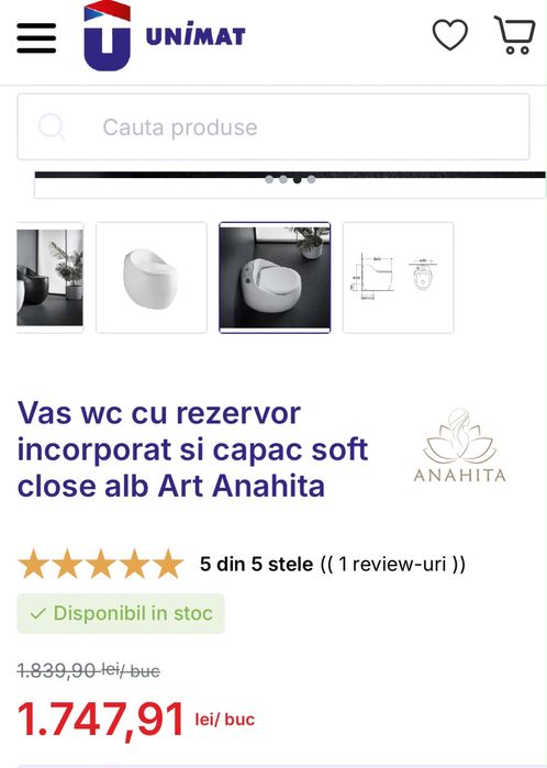 Vand vas wc alb Art Anahita