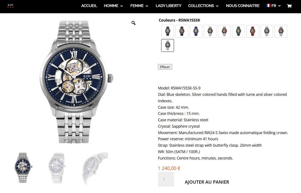 Ceas RSW Swiss Made RSWA155SK-SS-9, 42mm, model 2023, nou