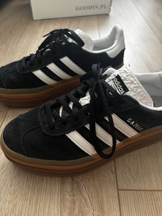 black-and-white Adidas Gazelle Bold platform sneakers