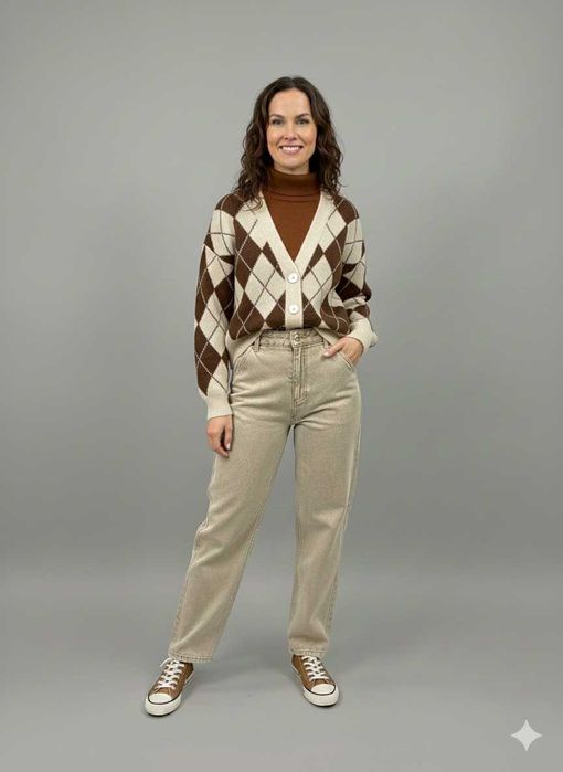 Кардиган, жакет с вълна с актуален  принт ромби