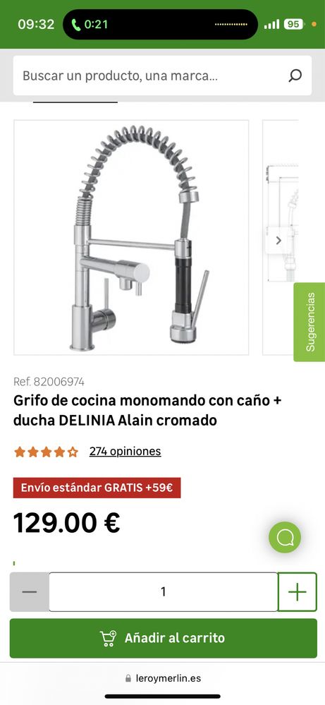 Grifo de cocina monomando con caño + ducha DELINIA Alain cromado