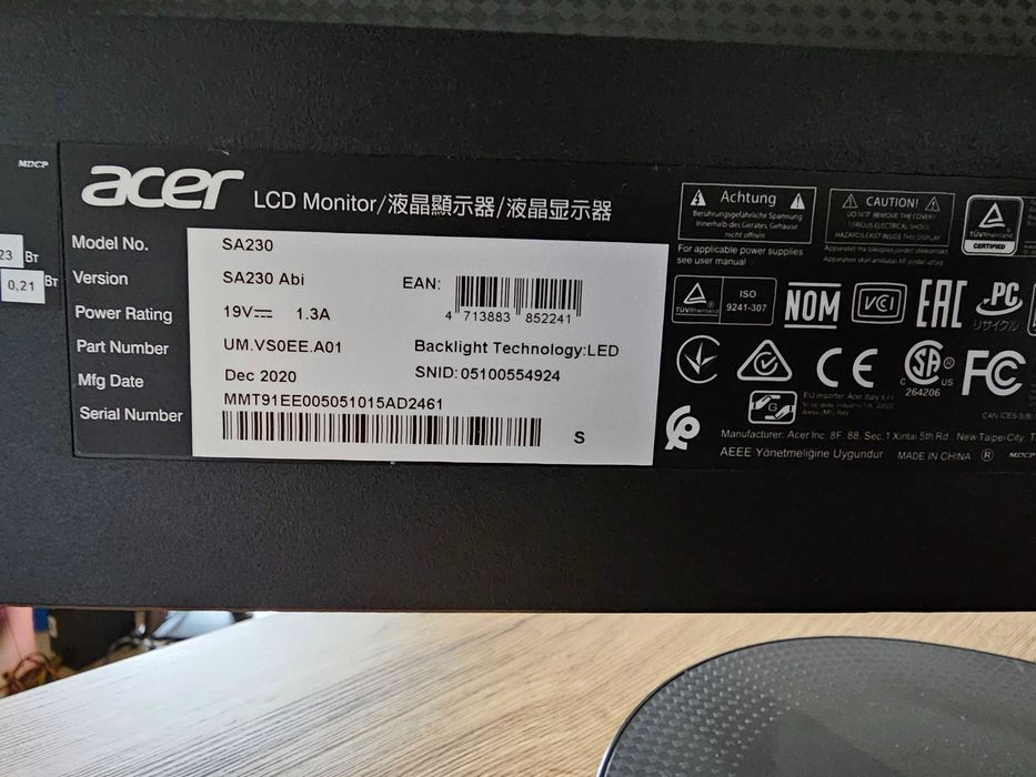 Acer SA230 | 75 Hz | IPS | 23 inch/58 cm | 1920x1080 |Full HD |2020 г.