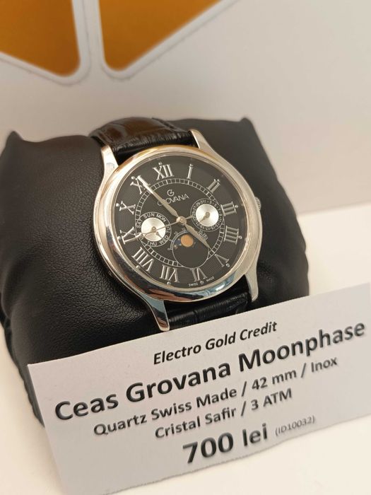 Ceas Grovana Moonphase Quartz Swiss Made/42mm/Curea piele ID10032