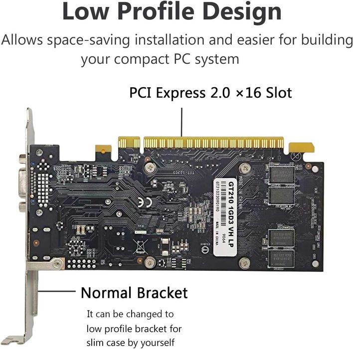 Placa video QTHREE GeForce GT 210 1GB DDR3 HDMI VGA Low Profile