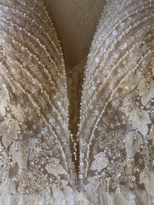 Rochie de mireasă Luce Sposa din mătase naturală cu trenă și broderii couture