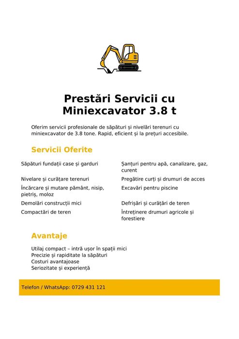 Prestări servicii miniexcavator