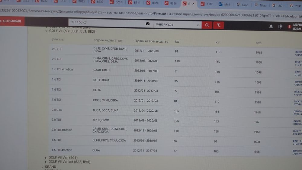 Комплект ангренажен ремък Continental CT1168 K3