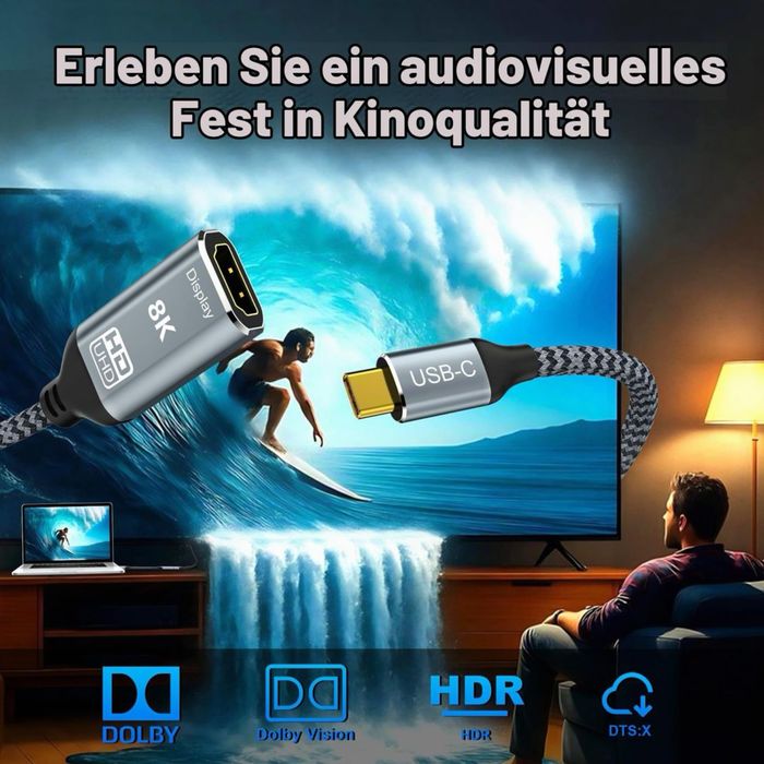 Adaptor USB-C la HDMI 2.1, 8K 60Hz, 4K 144Hz, HDR10