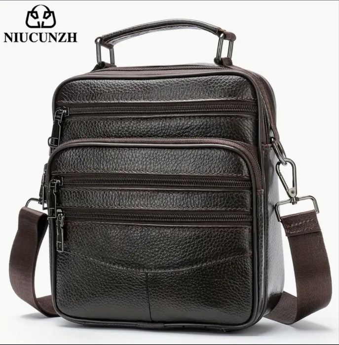 Мъжка класическа кожена чанта/Черна и Кафява естест. кожа -9% Промоция