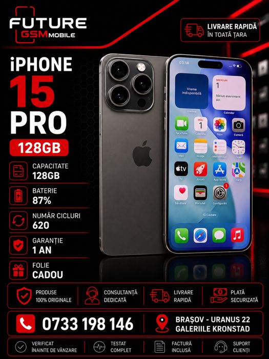 Iphone 15 Pro/128Gb /87%/ 1 an garantie/ Future Gsm Mobile