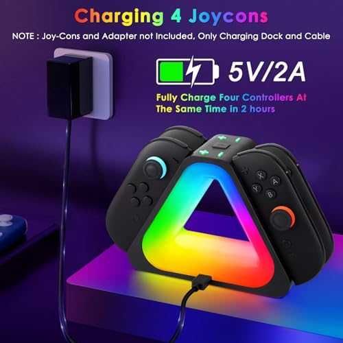 Нова Зарядна Станция за Switch 2 Joy-Cons 4x Контролера RGB Осветление