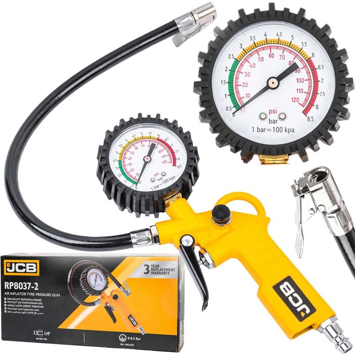 Професионален пневматичен пистолет за помпане на гуми с манометър, JCB
