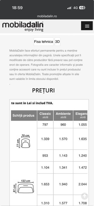 Canapea albastra fixa cu 2 fotolii