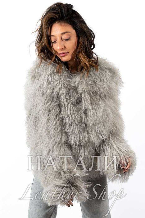 Дамски ексклузивен кожух Алина Grey от Монголско агне
