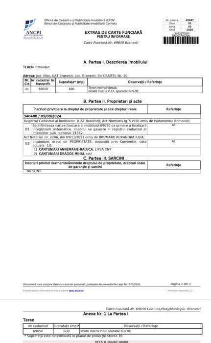 600 mp Branesti / Teren foarte bine pozitionat / ACCEPTAM SI VARIANTE DE SCHIMB! ( CEL MAI MIC PRET DIN ZONA! REDUS CU 60% PT VANZARE RAPIDA! )