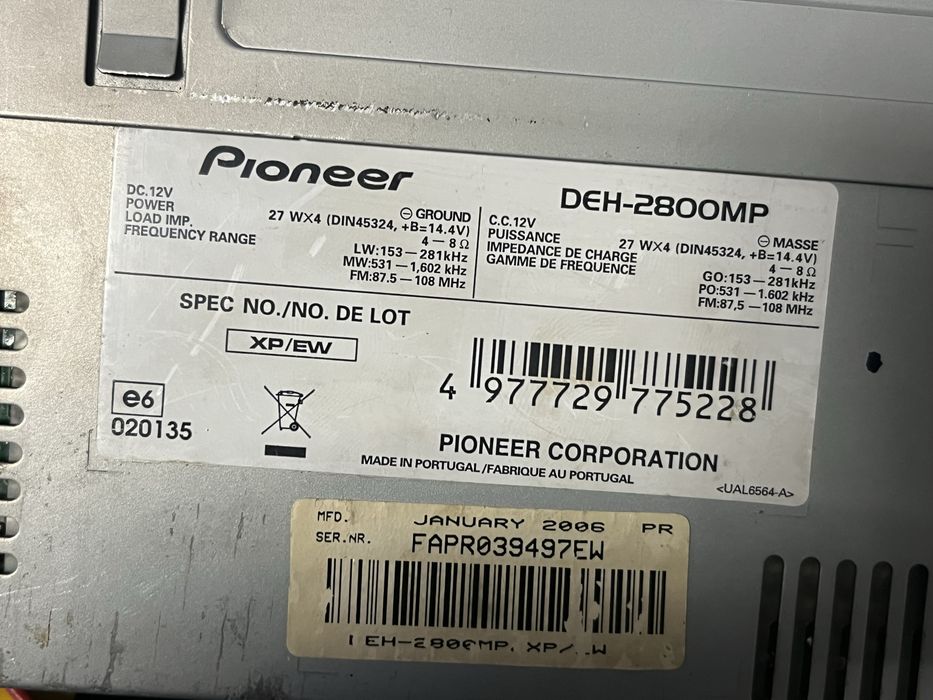Pioneer DEH-2800MP MP3 4x50W perfect funcțional
