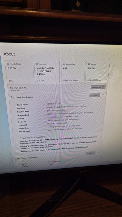 Desktop PC DELL Inspiron 660S i7 3770  , 8 gb RAM , SSD 256 gb , placa video RX 550 4gb Gddr5 ,