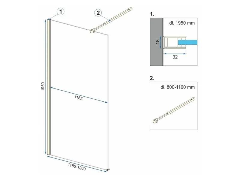 Стъклен параван за баня Rea Aero gold 120cm