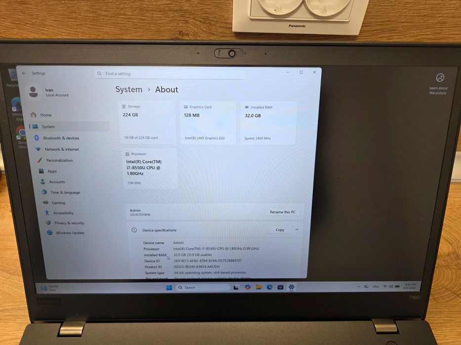 ThinkPad T580 Intel I7 32GB