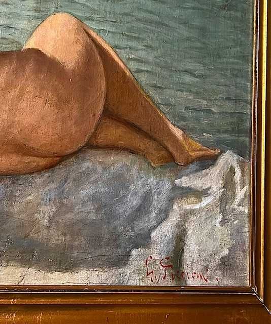 ”NUD PRIVIND MAREA” Tablou F, Foarte VECHI, ulei/pz/c, semnat 70x55c+R