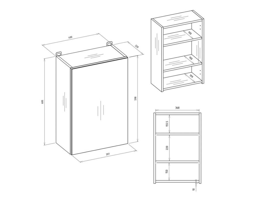 Нов огледален шкаф за баня 40×60×22 см – сглобен