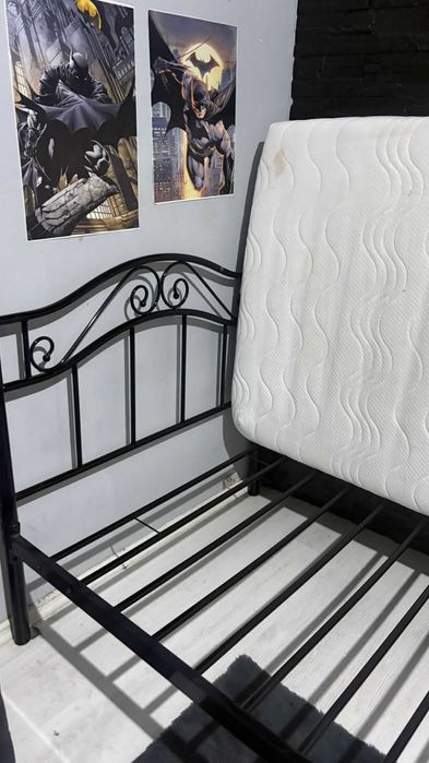 Pat metalic cu saltea dimensiune 90x200 WELLPUR GOLD F 85