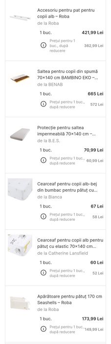 Pătuț premium Roba Ole 70x140 + saltea Benab + accesorii – ca nou
