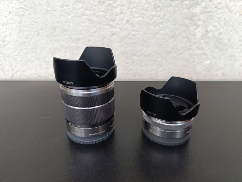obiectiv foto fix Sony alfa E 16 mm F2.8 wide E 18-55 mm arta