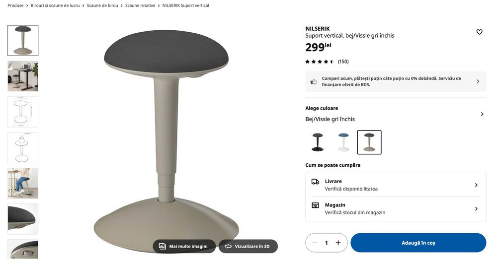 Scaun ergonomic IKEA NILSERIK – NOU – reglabil – pentru standing desk