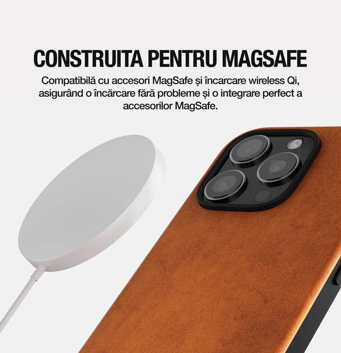 Husa piele leather case originala Apple iPhone 16 Brown Maro