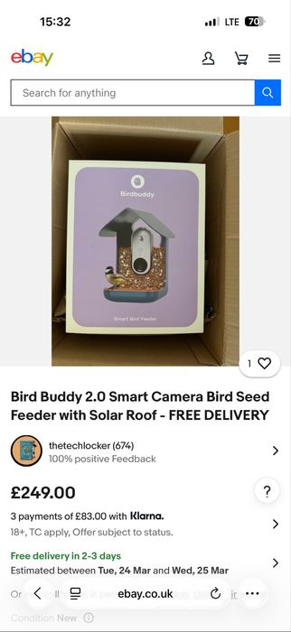 Bird Buddy 2.0 Smart Camera Bird Seed Feeder with Solar Roof