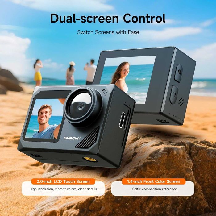 Водоустойчива 4K екшън камера SVBONY SVGo2 Dual Screen 50MP + кит