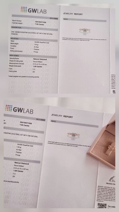 Inel,rafinat,diamant Natural,1C RosePinkGold , Round Brilliant