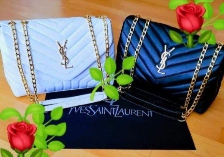 Geanta mini Ysl,logo metalic auriu, saculet, etichetă