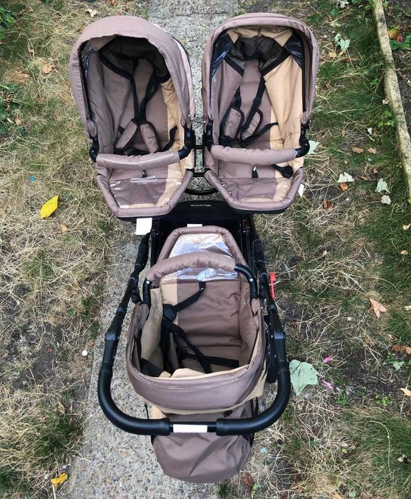 Carucior 3 in 1 pentru tripleti BabyActive Trippy Maro/Bej