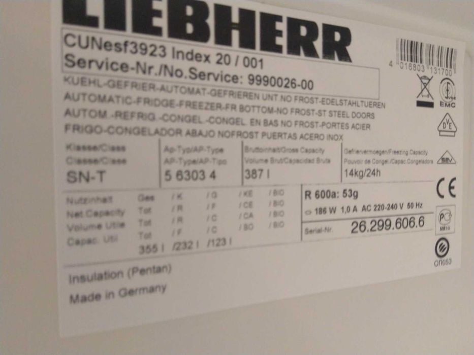 Хладилник с фризер Liebherr 387литра ( клас А+) С ГАРАНЦИЯ !
