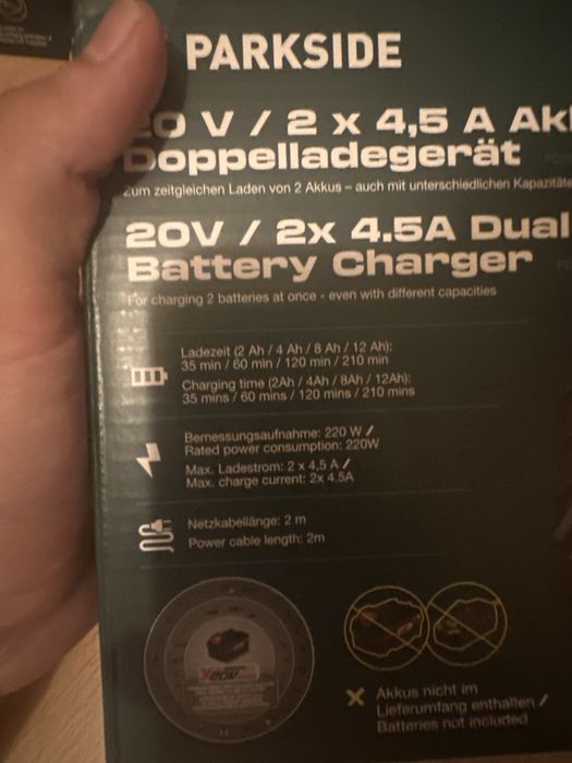 4 броя двойно зарядно Parkside 20V x 4.5A