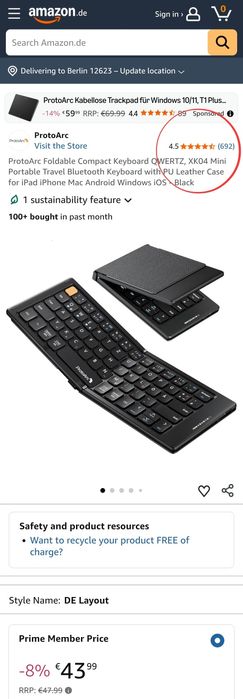 Сгъваема Bluetooth клавиатура ProtoArc XK04 + стойка за телефон