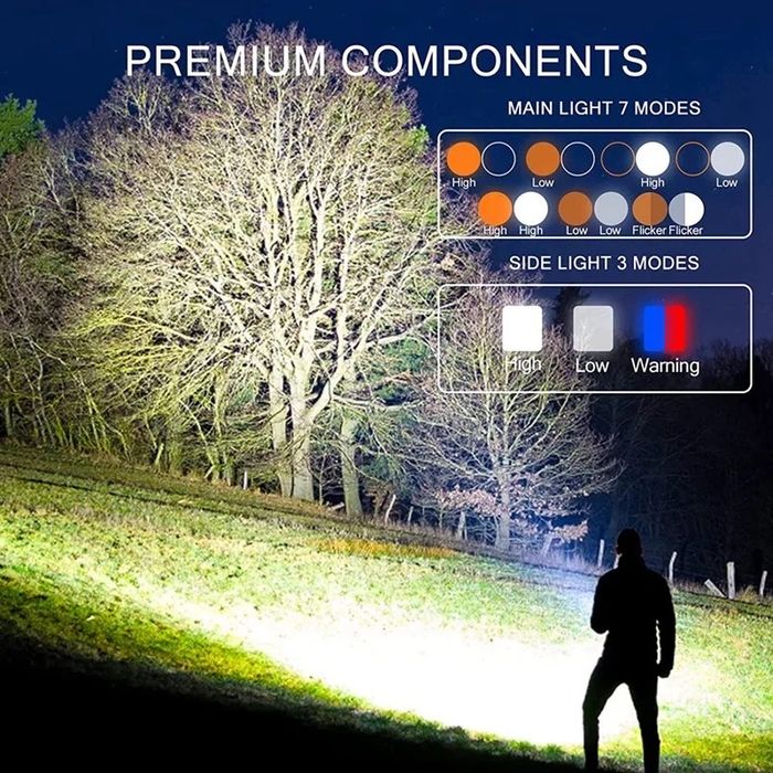 Lanterna dubla LED XHP50 cu Trepied, Lumina Calda si Rece, LED Lateral