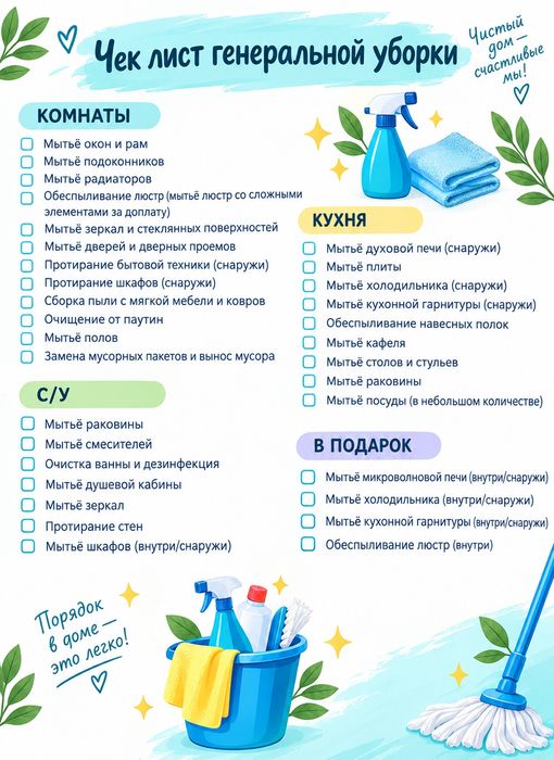 Уборка квартир, домов, помещений