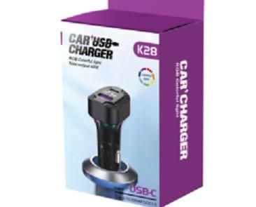 автомобилно зарядно за телефон rgb light pd30w usb c, волтметър ...