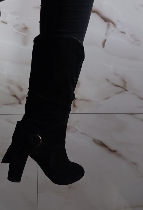 Дамски елегантни боти, ботуши с ток от велур - размер  40