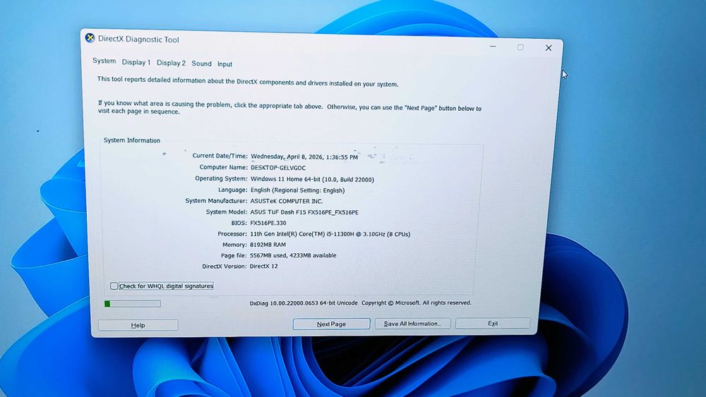 laptop gaming asus tuf f15 i5 11300h rtx 3050Ti 8gb ram ssd 512gb