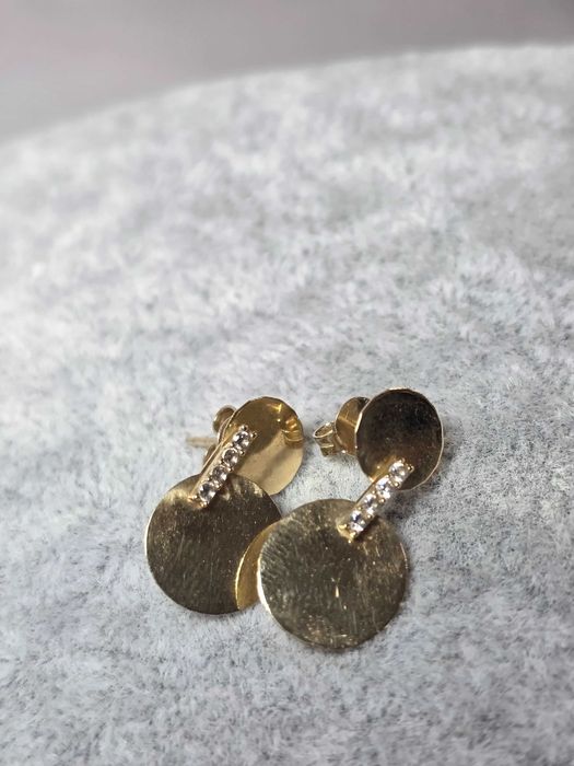 Cercei Dublu Disc din Aur 14K cu Zirconii Strălucitoare