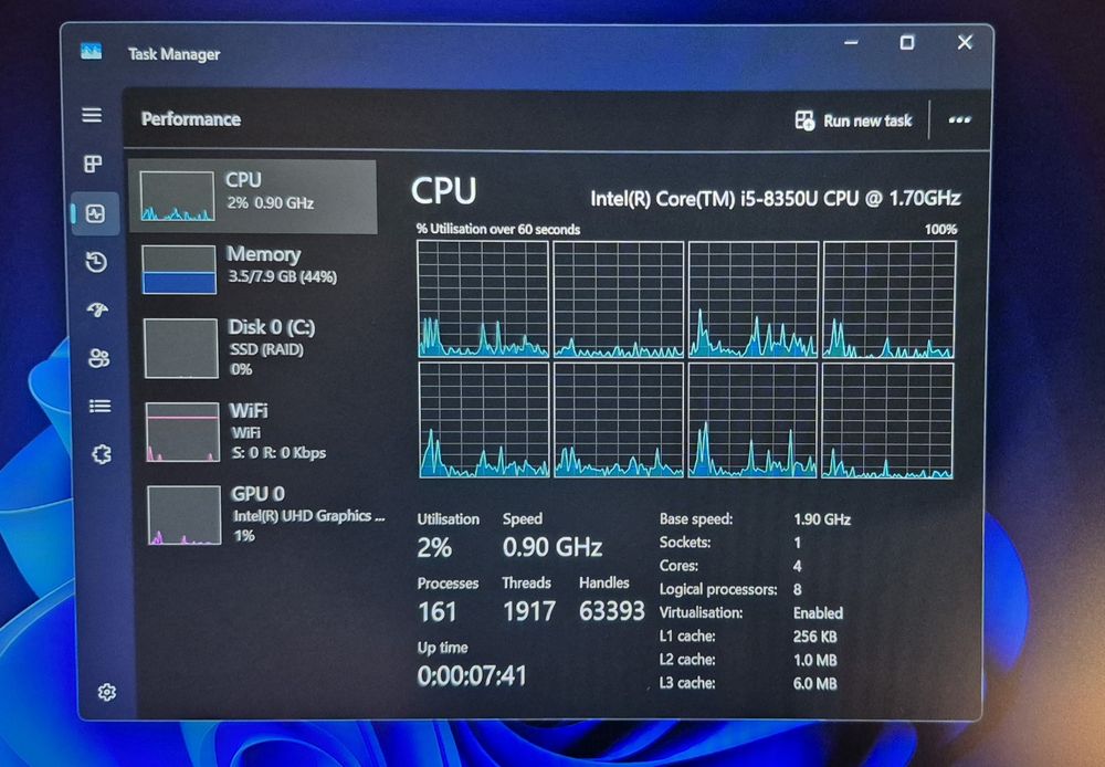 Ultrabook Dell i5 8350U 3.6GHz 8CPUs 8GB RAM NVMe 120GB