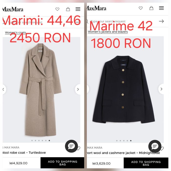 Nou50%REDUS Max Mara Palton, camasa, fusta, blana, geaca