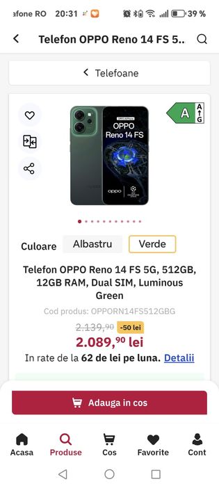 Oppo Reno 14 FS 5G 12GbRami 512 GB Memorie