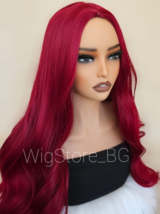 Червена дълга къдрава перука без бретон