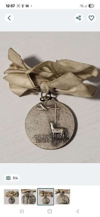 Medalie religioasa veche din Italia reprezentand sfintii Petru si Ioan